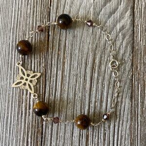 925 Sterling Silver and Tiger’s eye stone and brown crystal Witch Know Bracelet